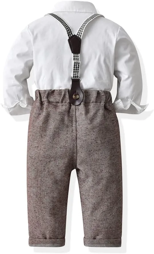 Toddler Dress Suit Baby Boys Gentleman Clothes Sets Bow Ties Shirts   Suspenders Pants Outfits