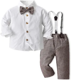 Toddler Dress Suit Baby Boys Gentleman Clothes Sets Bow Ties Shirts   Suspenders Pants Outfits