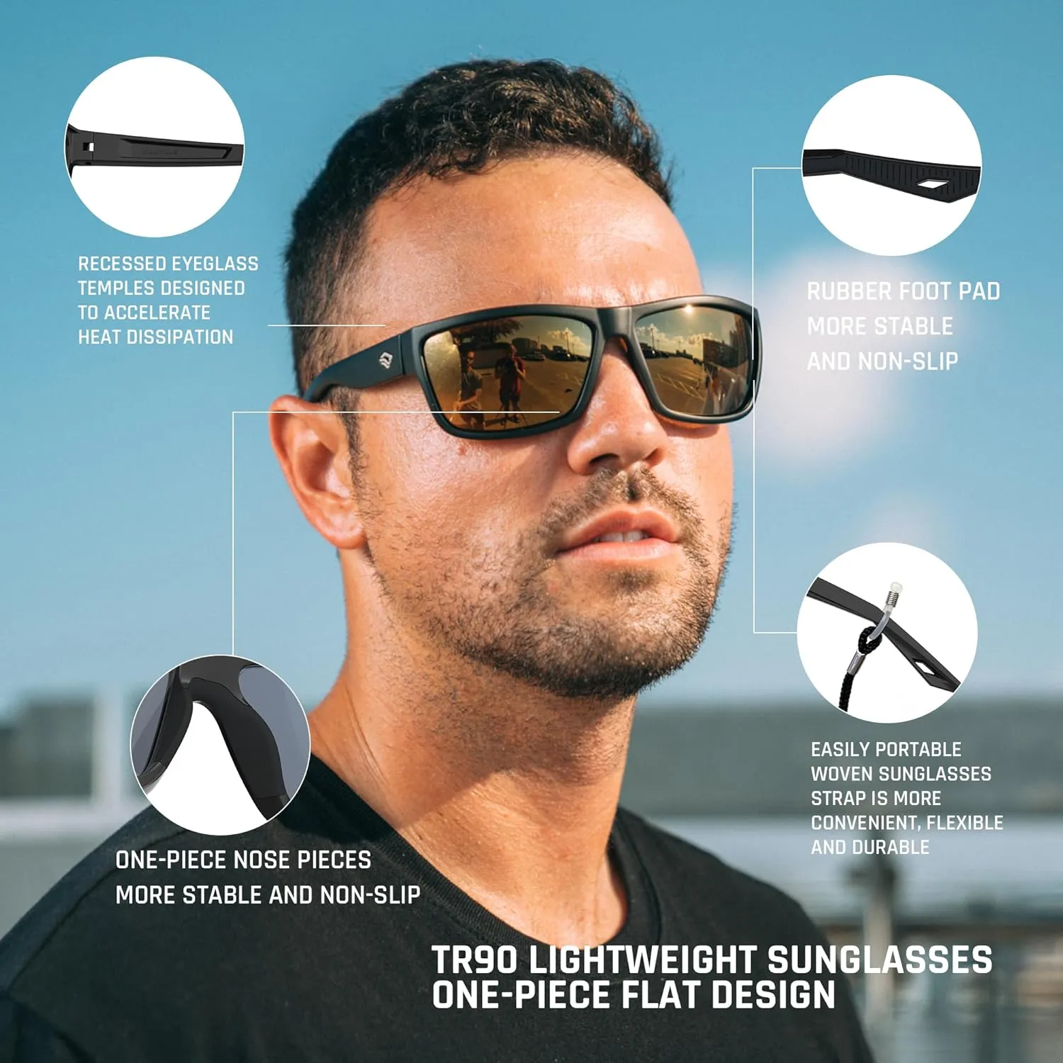 TOREGE Mens Women Sunglasses Polarized Sports UV Protection Wraparound Lightweight Sunglasses for Fishing Golfing NAUTILUS