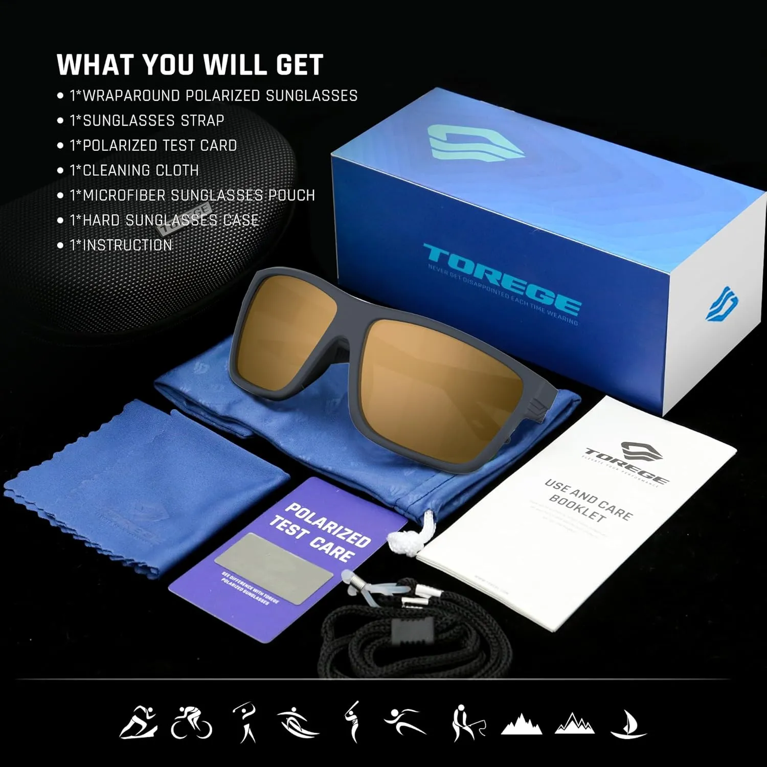 TOREGE Mens Women Sunglasses Polarized Sports UV Protection Wraparound Lightweight Sunglasses for Fishing Golfing NAUTILUS