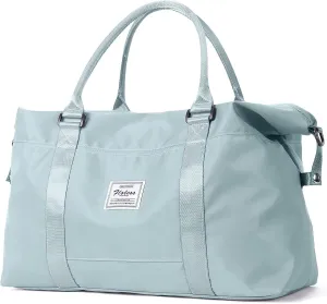 Travel Gym Bag for Women, LANBX Tote Bag Carry on Luggage Sport Duffle Weekender Overnight Bags with Wet Pocket (Light Blue)