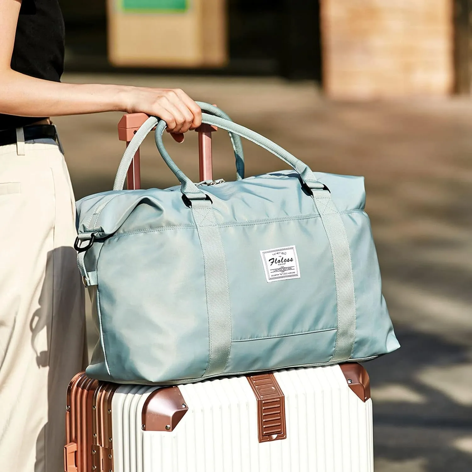 Travel Gym Bag for Women, LANBX Tote Bag Carry on Luggage Sport Duffle Weekender Overnight Bags with Wet Pocket (Light Blue)