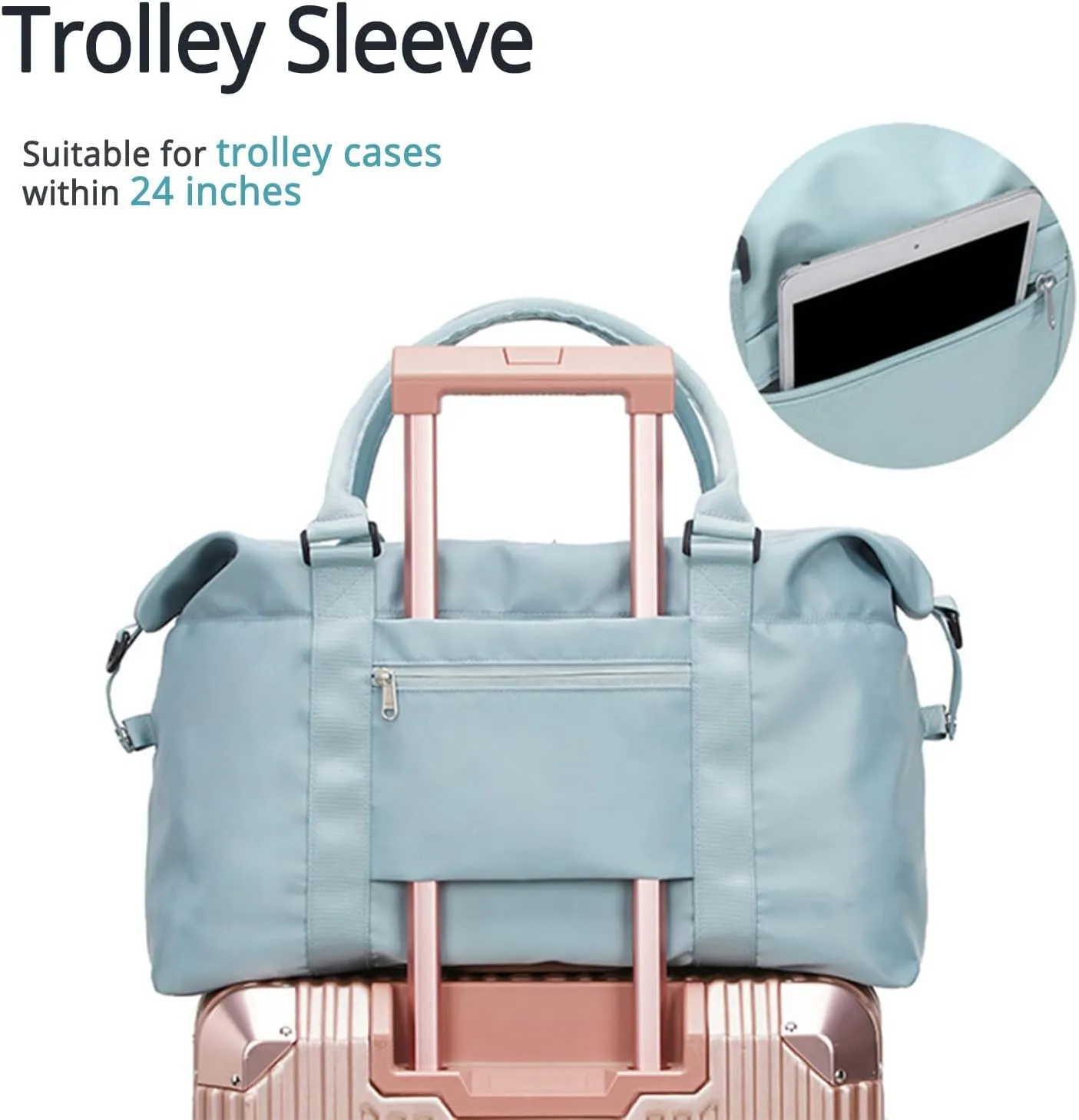 Travel Gym Bag for Women, LANBX Tote Bag Carry on Luggage Sport Duffle Weekender Overnight Bags with Wet Pocket (Light Blue)