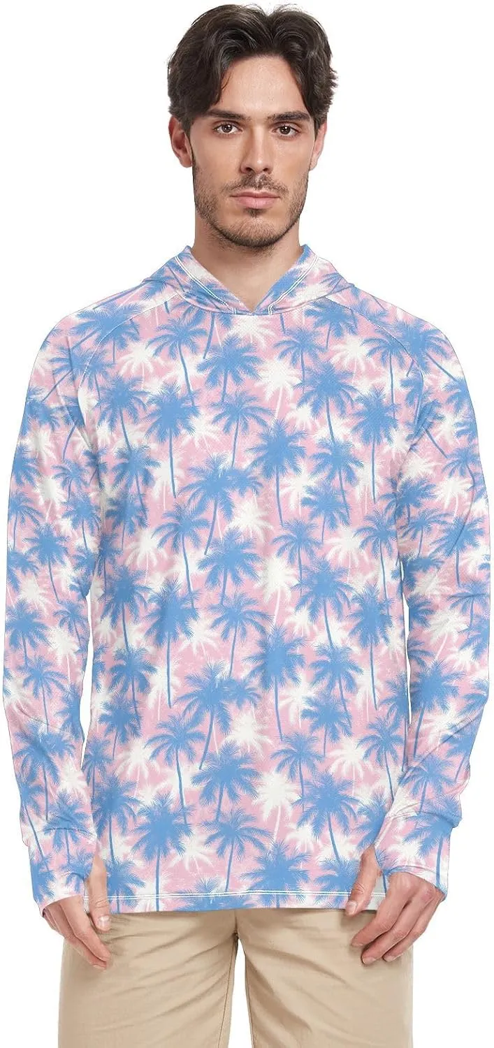 Tropical Palms Men's Sun Protection Hoodie Long Sleeve UPF 50 Mens Sun Shirt Sailing Rash Guard Rash Guard Shirts for Men