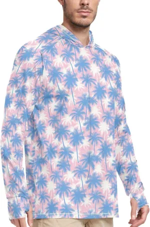 Tropical Palms Men's Sun Protection Hoodie Long Sleeve UPF 50 Mens Sun Shirt Sailing Rash Guard Rash Guard Shirts for Men