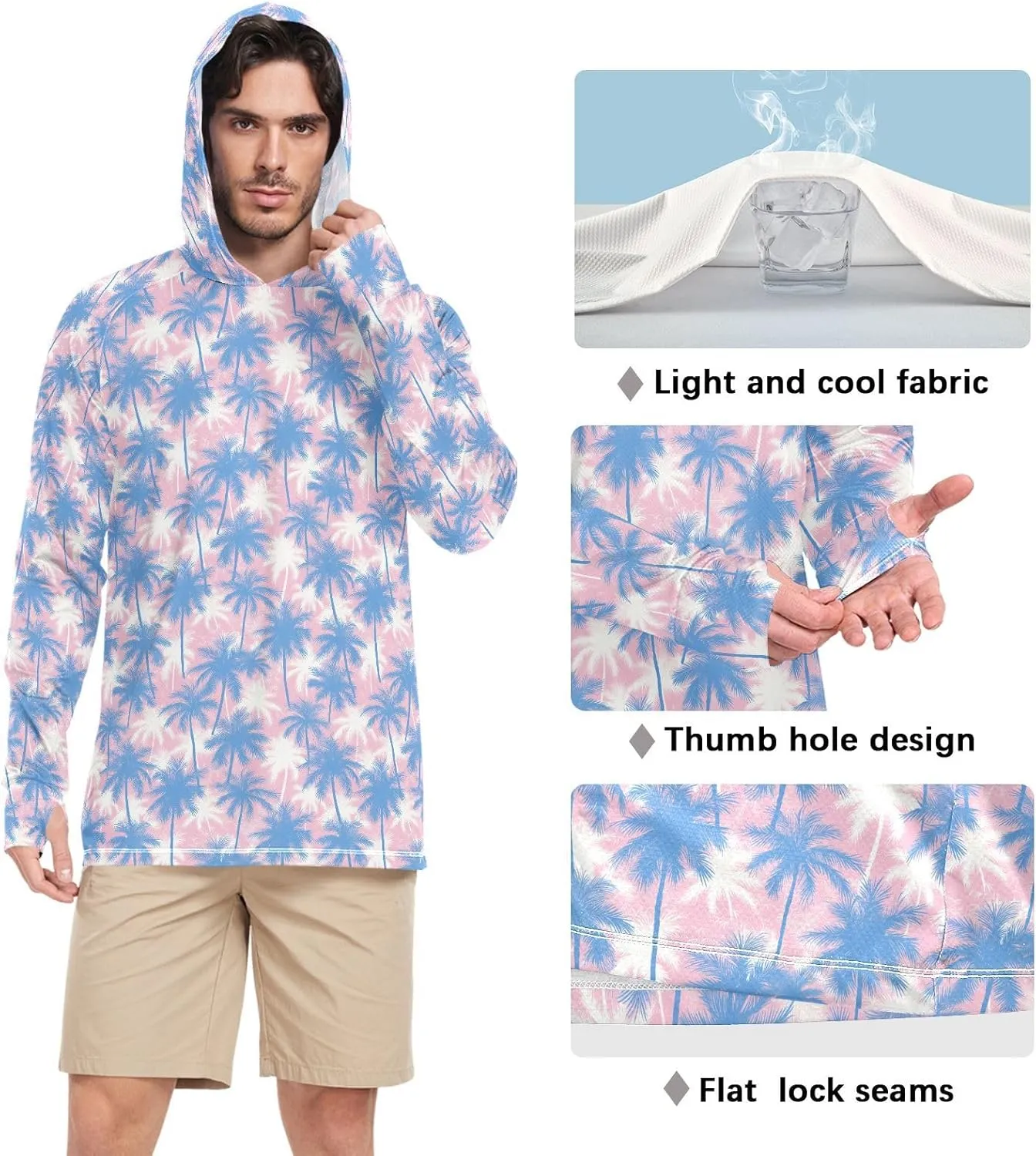 Tropical Palms Men's Sun Protection Hoodie Long Sleeve UPF 50 Mens Sun Shirt Sailing Rash Guard Rash Guard Shirts for Men