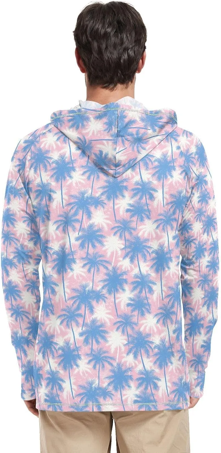 Tropical Palms Men's Sun Protection Hoodie Long Sleeve UPF 50 Mens Sun Shirt Sailing Rash Guard Rash Guard Shirts for Men