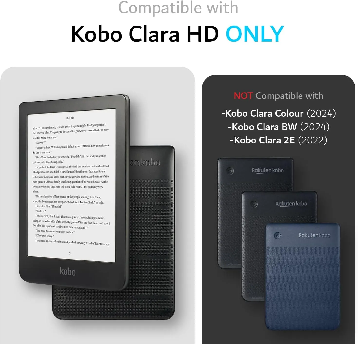 TUDIA SKN Designed for Kobo Clara HD Case 6" (2018) Back Cover, [Reinforced Corners] Shockproof Slim Anti-Yellowing Silicone Gel Clear Back Lightweight Grip TPU Bumper for eReader - Clear