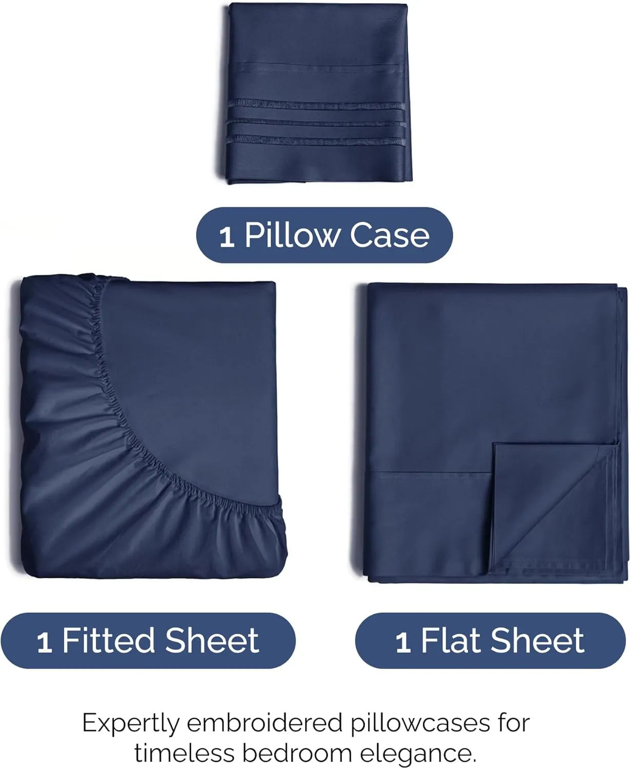 Twin Size 3 Piece Sheet Set - Comfy Breathable & Cooling Bed Sheets Set - Hotel Luxury Bedding for Women, Men, Kids & Teens - Deep Pockets, Easy-Fit, Super Soft & Wrinkle Free - Oeko-Tex - Navy Blue