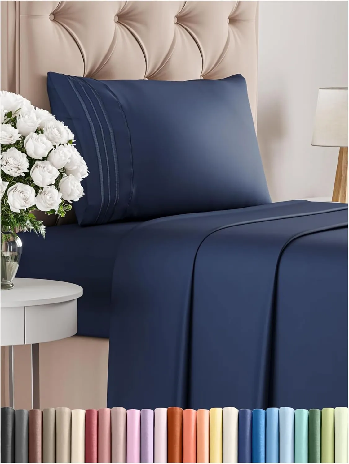 Twin Size 3 Piece Sheet Set - Comfy Breathable & Cooling Bed Sheets Set - Hotel Luxury Bedding for Women, Men, Kids & Teens - Deep Pockets, Easy-Fit, Super Soft & Wrinkle Free - Oeko-Tex - Navy Blue