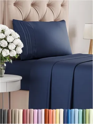 Twin Size 3 Piece Sheet Set - Comfy Breathable & Cooling Bed Sheets Set - Hotel Luxury Bedding for Women, Men, Kids & Teens - Deep Pockets, Easy-Fit, Super Soft & Wrinkle Free - Oeko-Tex - Navy Blue