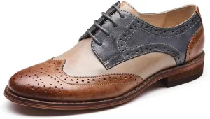 U-lite Women's Perforated Lace-up Wingtip Multicolor Leather Flat Oxfords Vintage Oxford Shoes