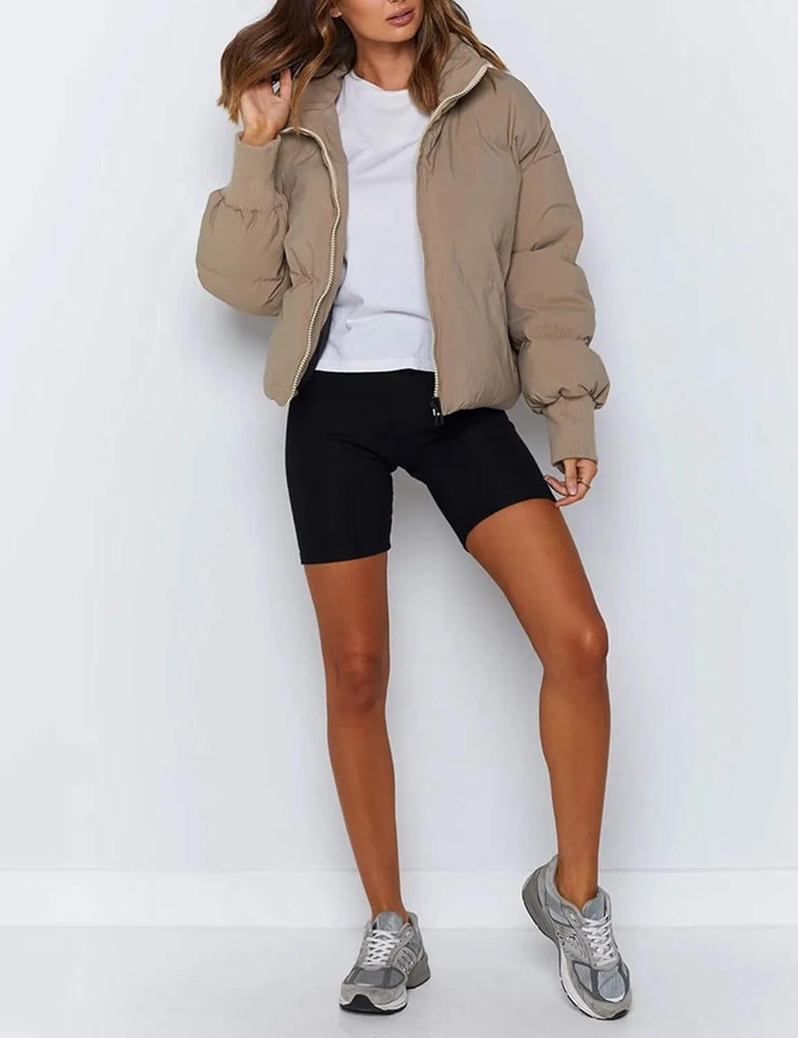 UANEO Puffer Jacket Womens Oversized Cropped Puffy Quilted Winter Jackets Coat