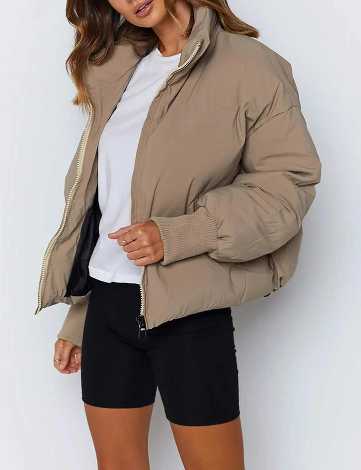UANEO Puffer Jacket Womens Oversized Cropped Puffy Quilted Winter Jackets Coat