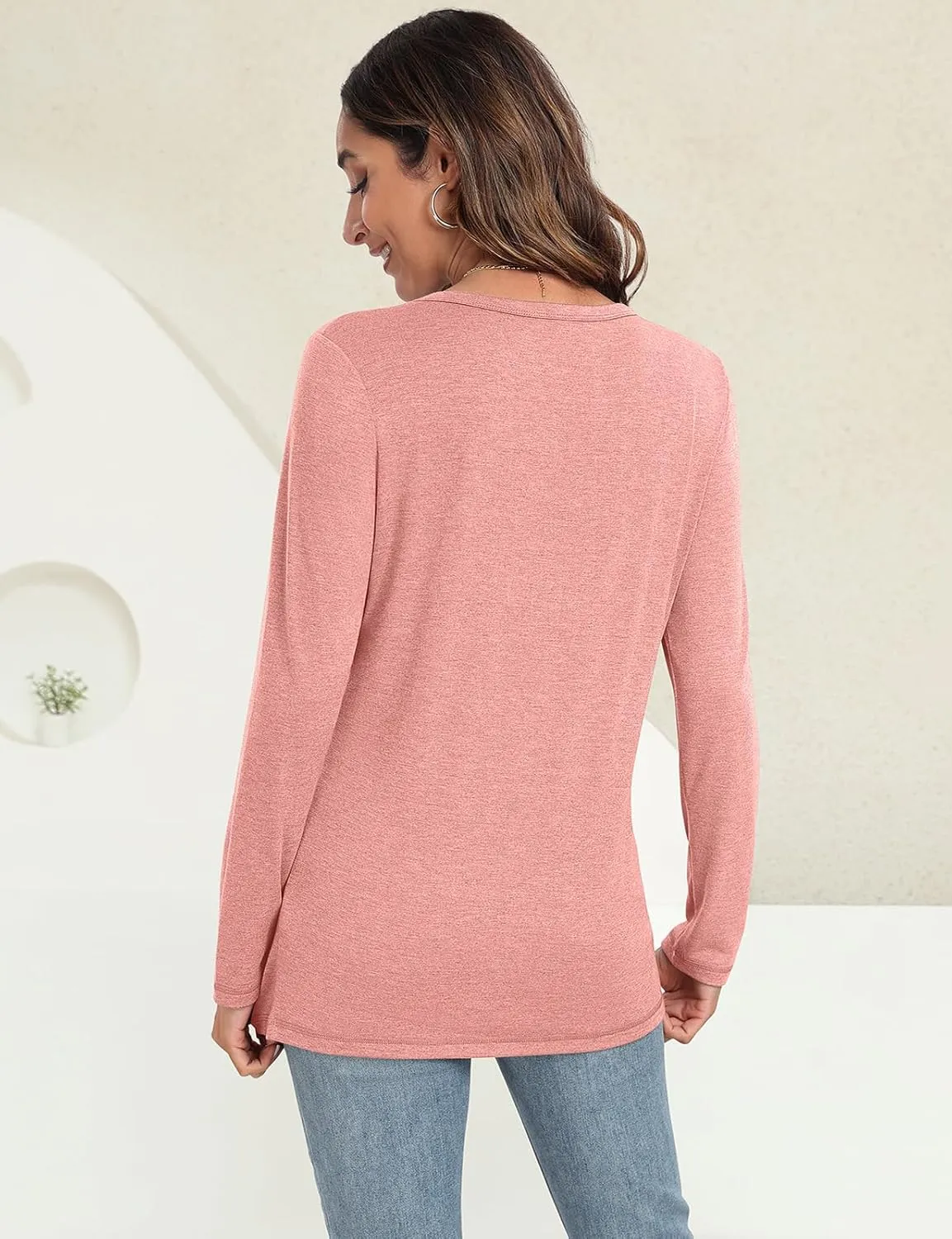 UEU Womens Long Sleeve Tops Crew Neck Casual Pleated Shirts Fashion Dressy Tunic Blouses 2025 Trendy Fall Clothes