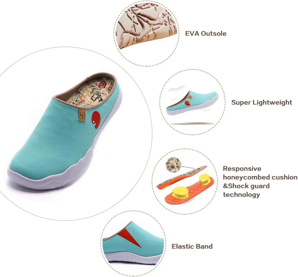 UIN Women's Slip On Mules Comfortable Flat Lightweight Wide Toe Clog Casual Art Painted Travel Shoes Malaga Series