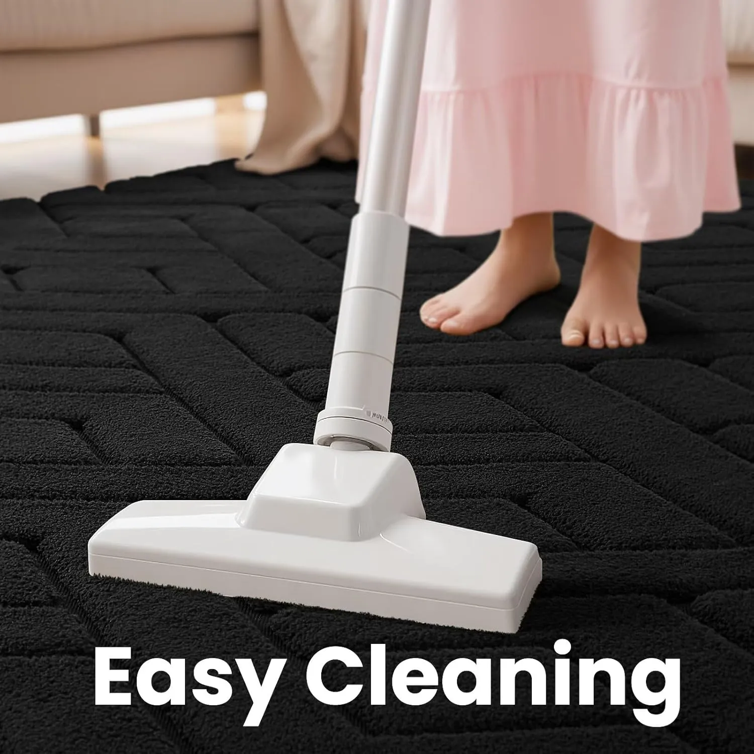 Ultra Soft Black Area Rug for Bedroom, 3x5 Modern Geometric Shag Rugs with Nonslip Backing for Living Room, Washable Fuzzy Carpet for Cozy Kids Room Nursery