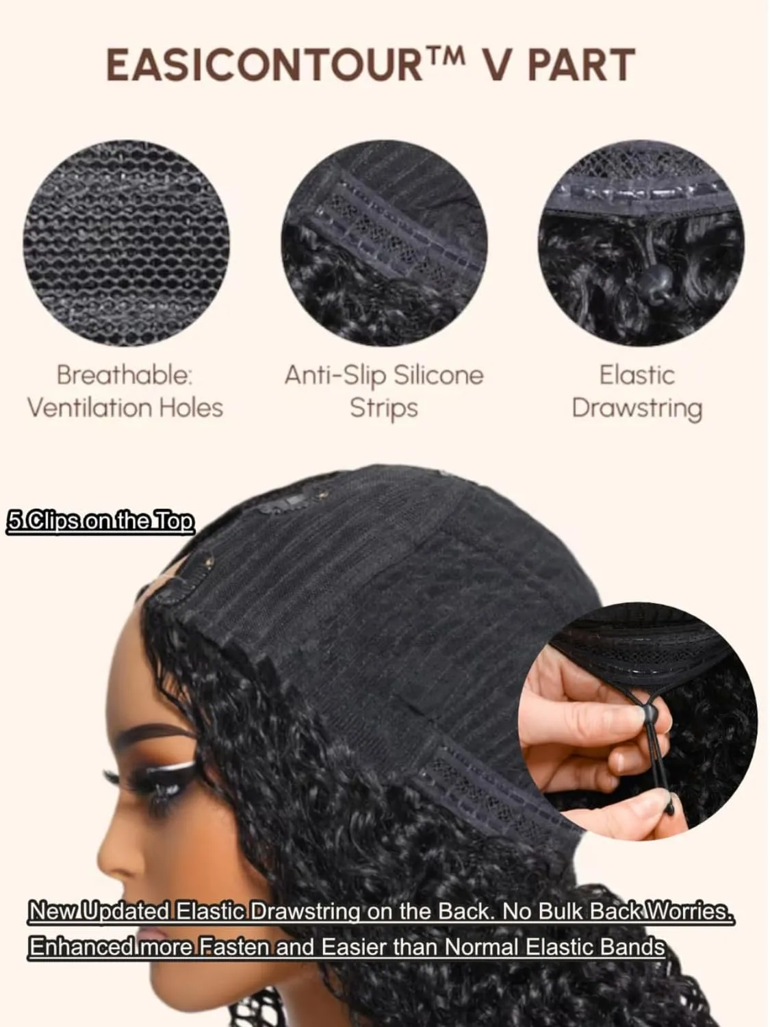 UNICE EasiContour V Part Kinky Curly Human Hair Wig - Glueless, Minimal Leave Out, Upgrade U Part, Beginner Friendly - 150% Density, 20 Inch