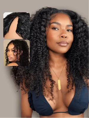 UNICE EasiContour V Part Kinky Curly Human Hair Wig - Glueless, Minimal Leave Out, Upgrade U Part, Beginner Friendly - 150% Density, 20 Inch