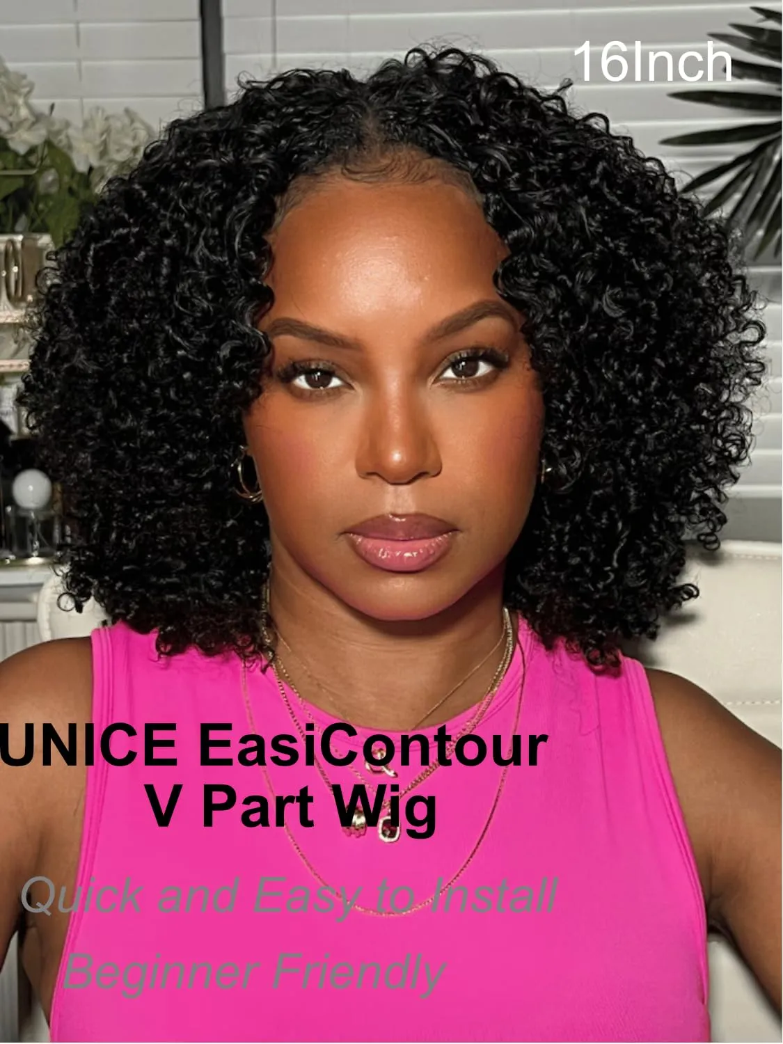 UNICE EasiContour V Part Kinky Curly Human Hair Wig - Glueless, Minimal Leave Out, Upgrade U Part, Beginner Friendly - 150% Density, 20 Inch