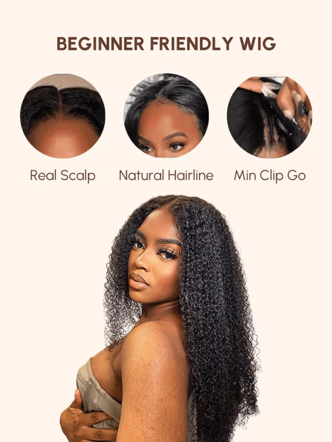 UNICE EasiContour V Part Kinky Curly Human Hair Wig - Glueless, Minimal Leave Out, Upgrade U Part, Beginner Friendly - 150% Density, 20 Inch