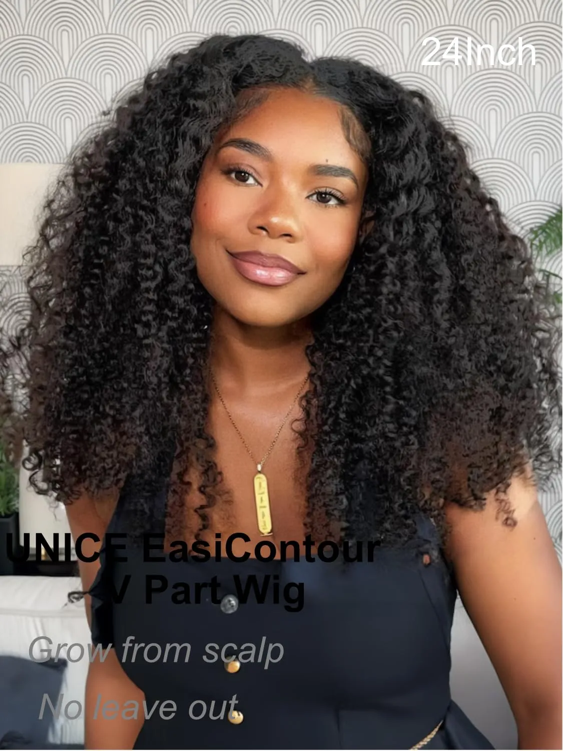 UNICE EasiContour V Part Kinky Curly Human Hair Wig - Glueless, Minimal Leave Out, Upgrade U Part, Beginner Friendly - 150% Density, 20 Inch