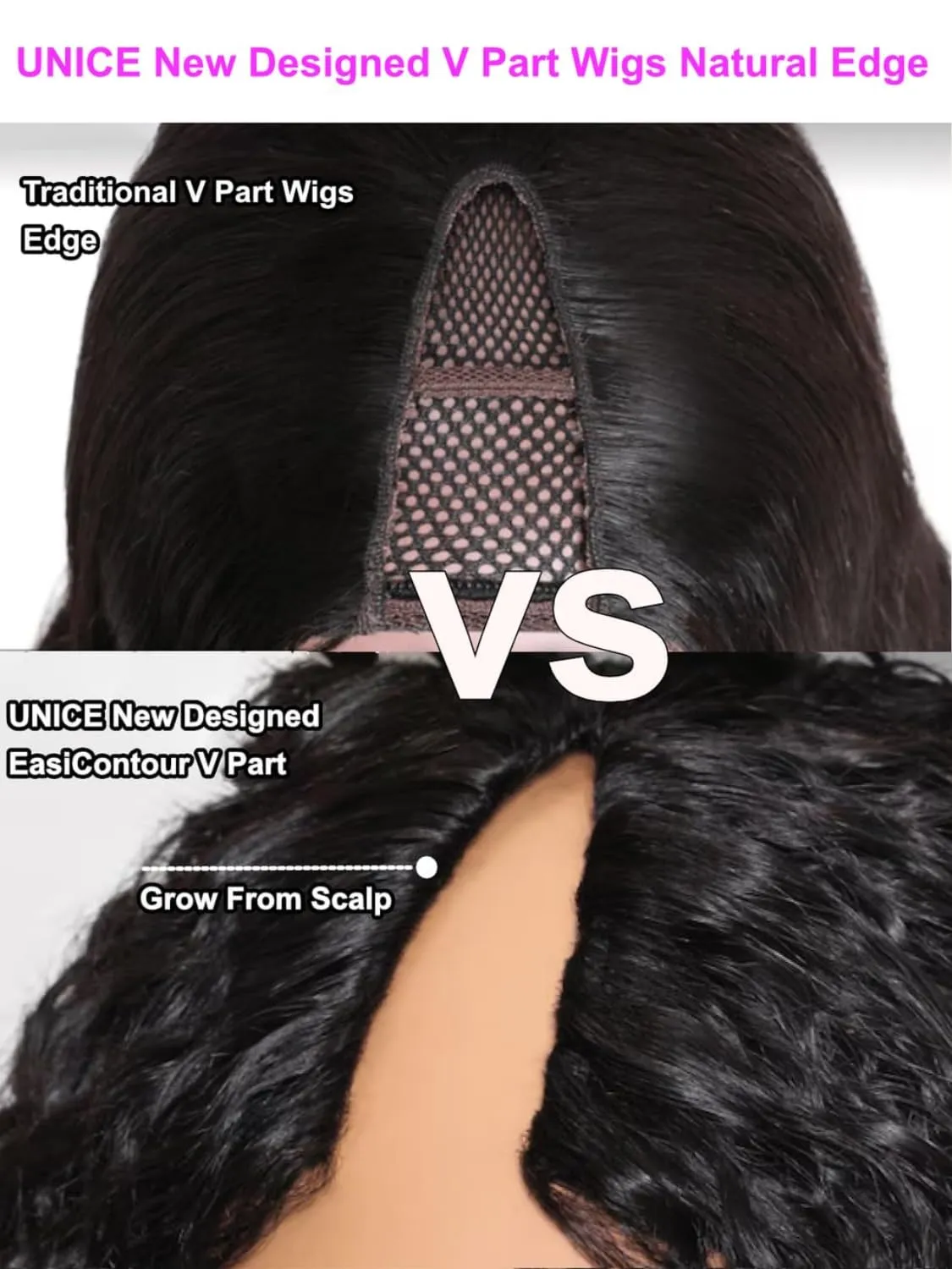 UNICE EasiContour V Part Kinky Curly Human Hair Wig - Glueless, Minimal Leave Out, Upgrade U Part, Beginner Friendly - 150% Density, 20 Inch
