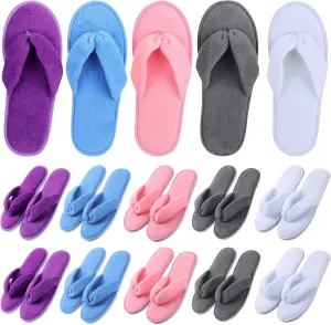 Unittype 10 Pairs Spa Slippers Flip Flops Thong Sandal Slippers Soft Coral Fleece for House Guest Hotel