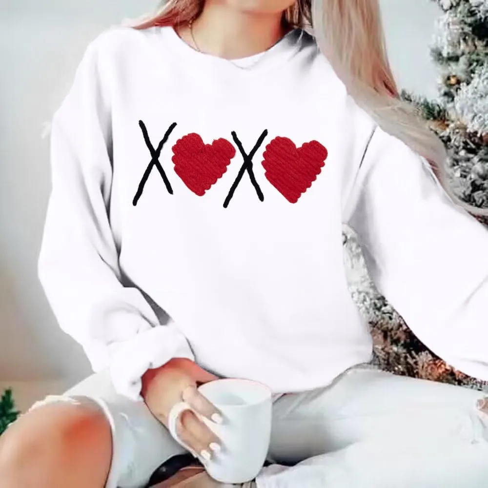 Valentines Sweatshirts For Women Love Sweatshirt Cute Heart Graphic Sweater Casual Patch Pullover Tops