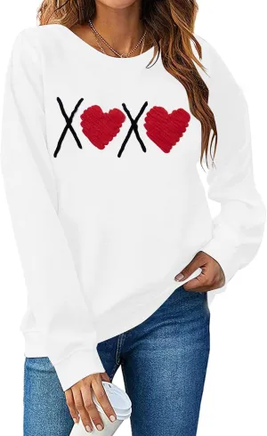 Valentines Sweatshirts For Women Love Sweatshirt Cute Heart Graphic Sweater Casual Patch Pullover Tops