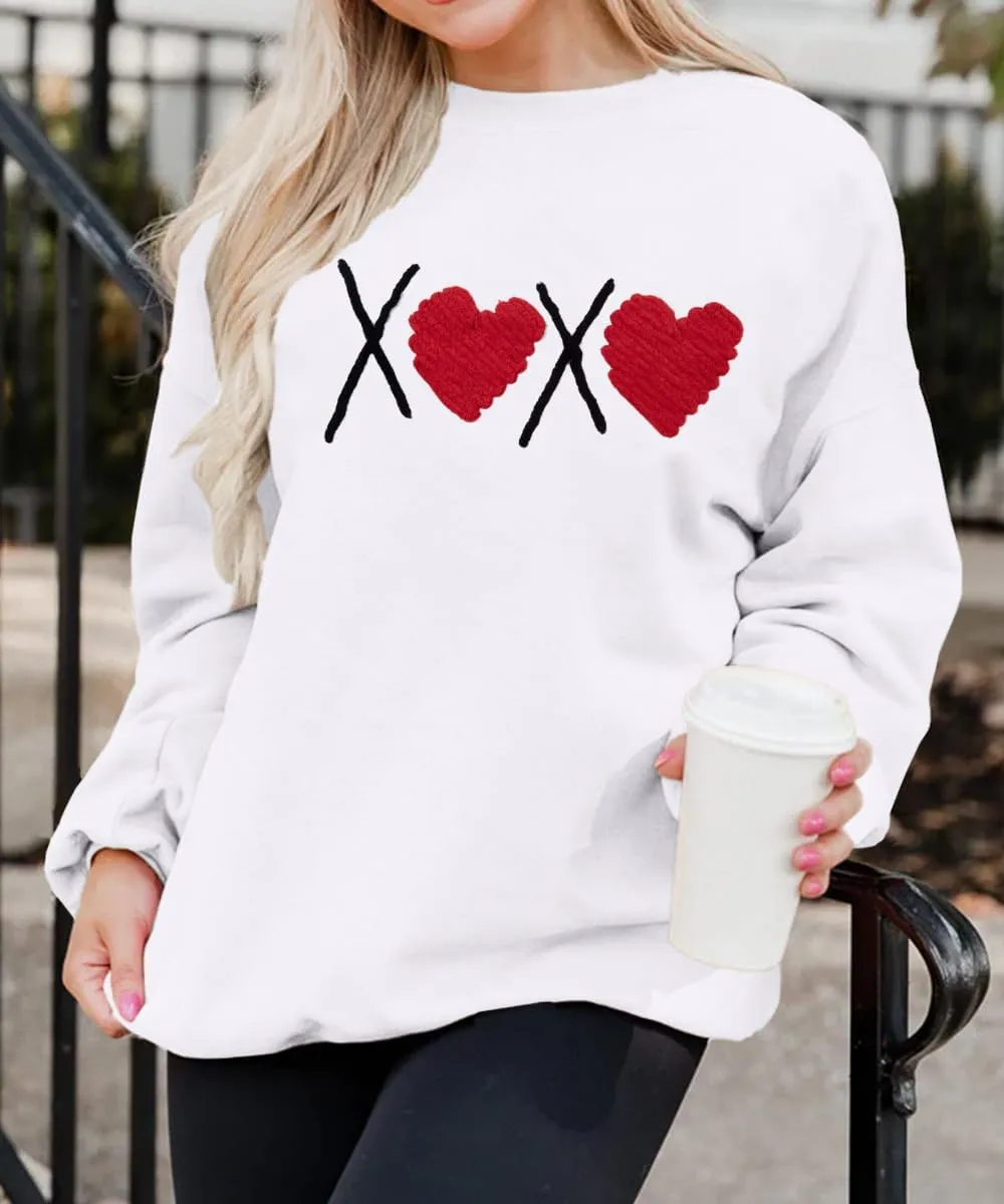Valentines Sweatshirts For Women Love Sweatshirt Cute Heart Graphic Sweater Casual Patch Pullover Tops