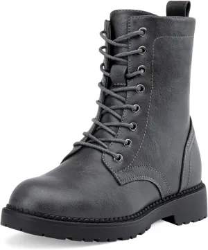 Vepose Women's Combat Ankle Black Flat Boots, Military Fashion 925 Booties Inner Zipper