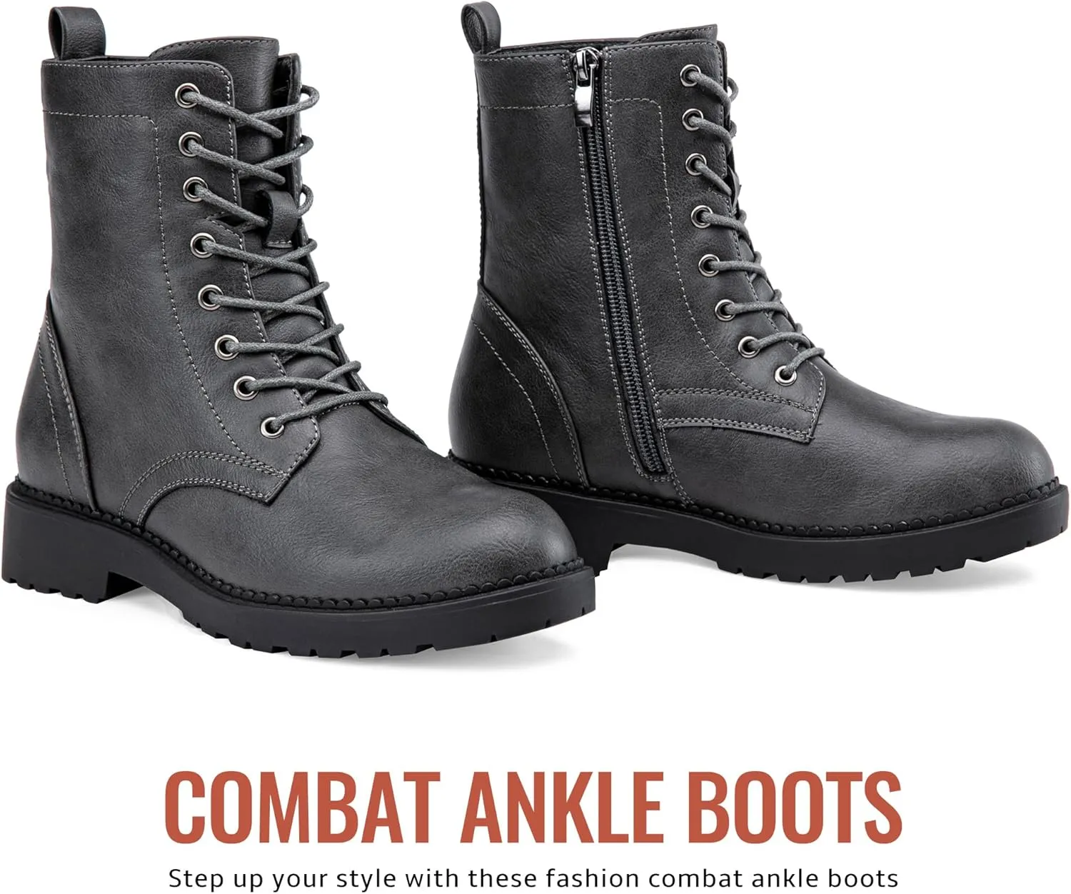 Vepose Women's Combat Ankle Black Flat Boots, Military Fashion 925 Booties Inner Zipper