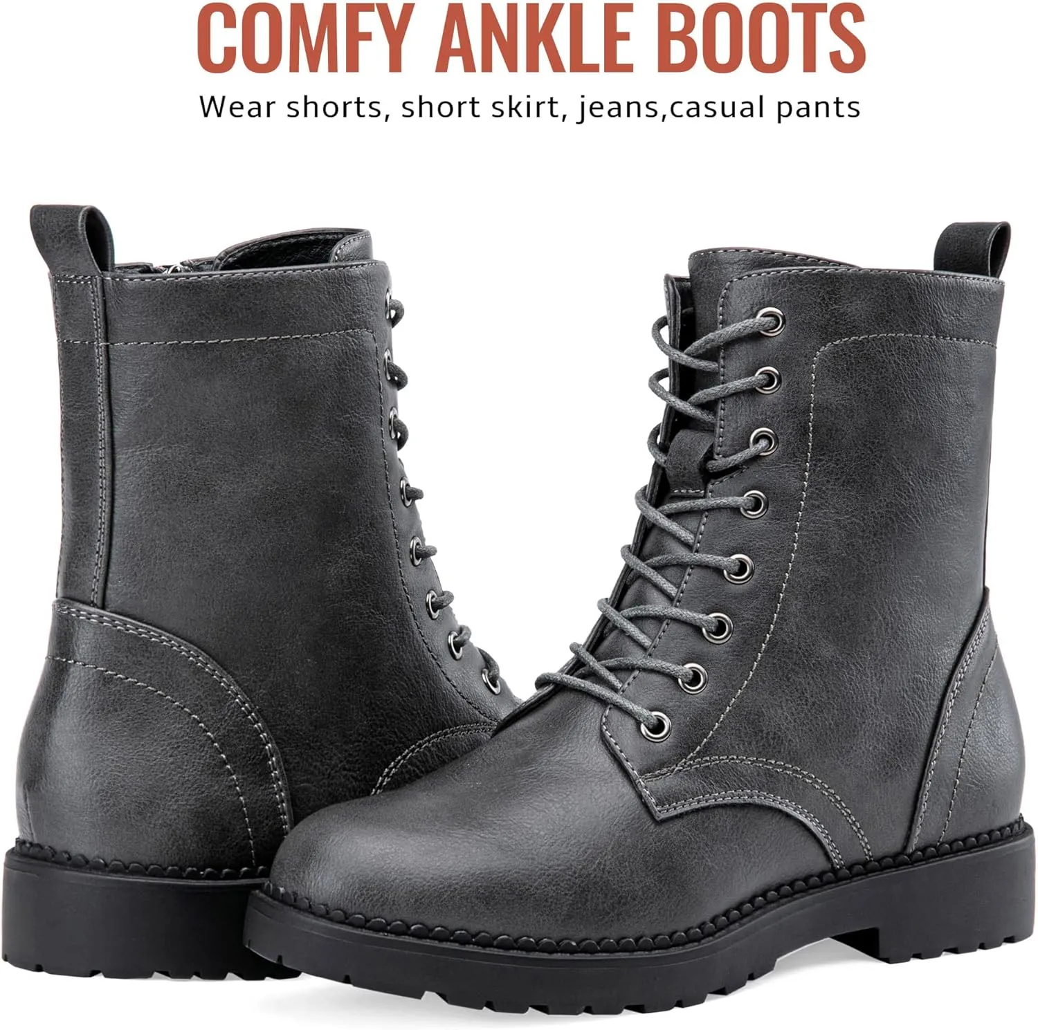 Vepose Women's Combat Ankle Black Flat Boots, Military Fashion 925 Booties Inner Zipper