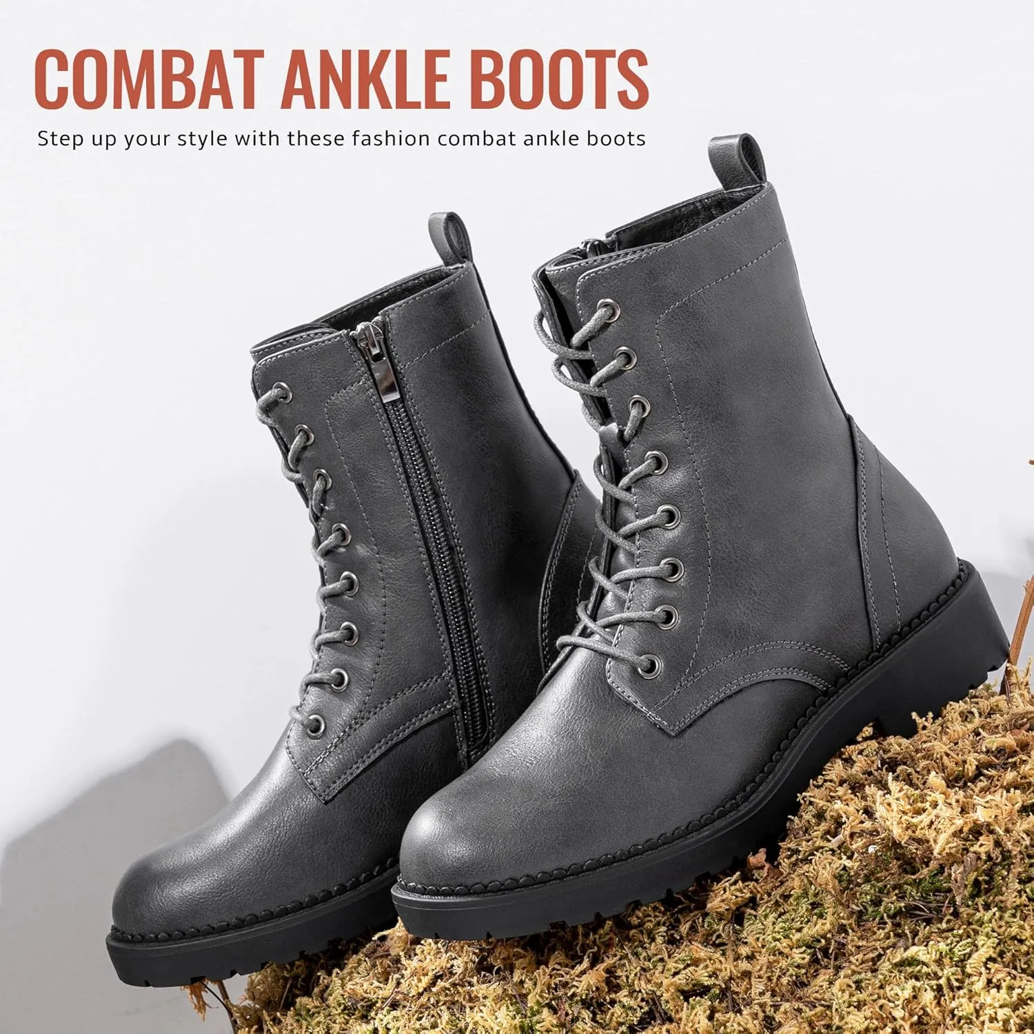 Vepose Women's Combat Ankle Black Flat Boots, Military Fashion 925 Booties Inner Zipper