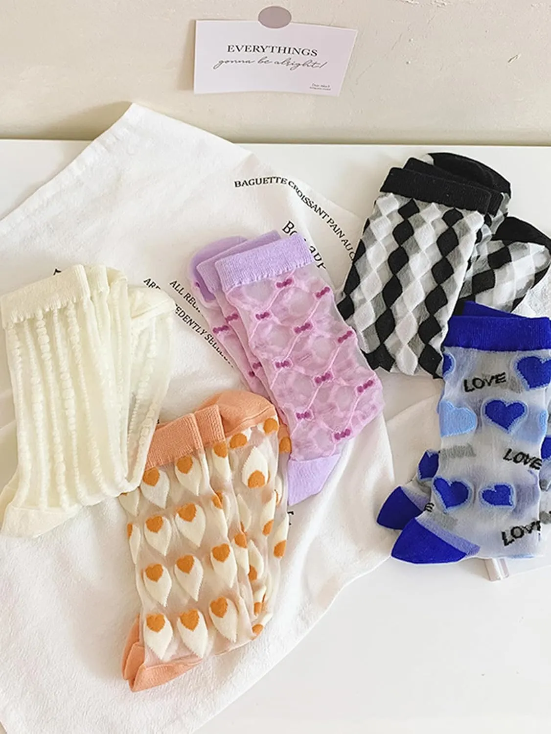 Verdusa Women's 5 Pairs Sheer Socks Mesh Crew Socks Transparent See Through Tulle Socks
