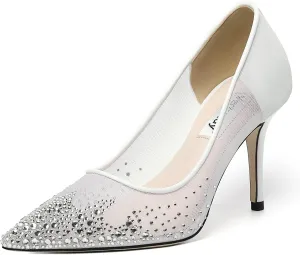 Vertundy Women's Rhinestone Mesh Pumps - Closed Pointed Toe Stiletto Heels Slip On Fashion Dress Shoes for Party Wedding