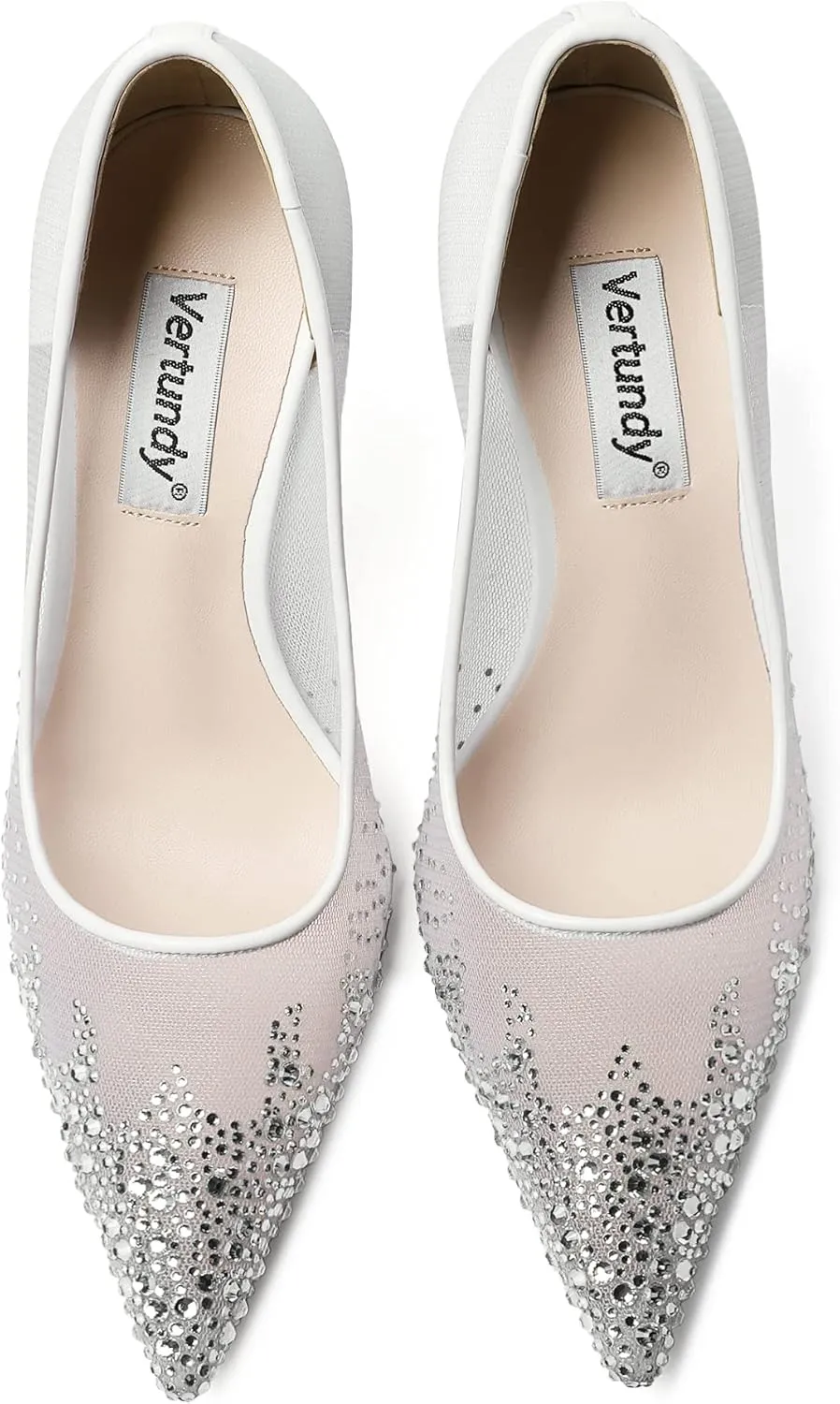 Vertundy Women's Rhinestone Mesh Pumps - Closed Pointed Toe Stiletto Heels Slip On Fashion Dress Shoes for Party Wedding