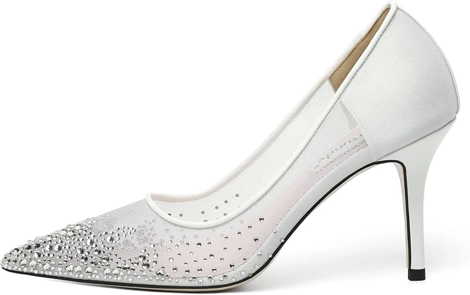 Vertundy Women's Rhinestone Mesh Pumps - Closed Pointed Toe Stiletto Heels Slip On Fashion Dress Shoes for Party Wedding