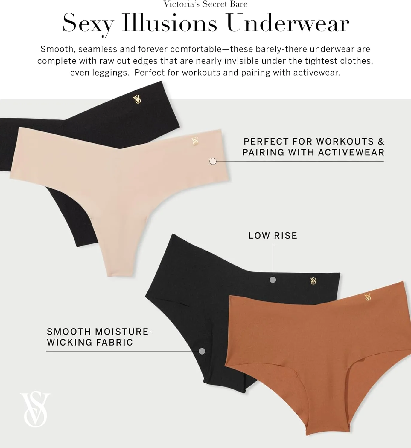 Victoria's Secret Women's No Show Cheeky Underwear, Minimal Coverage Panties for Women (XS-XXL)