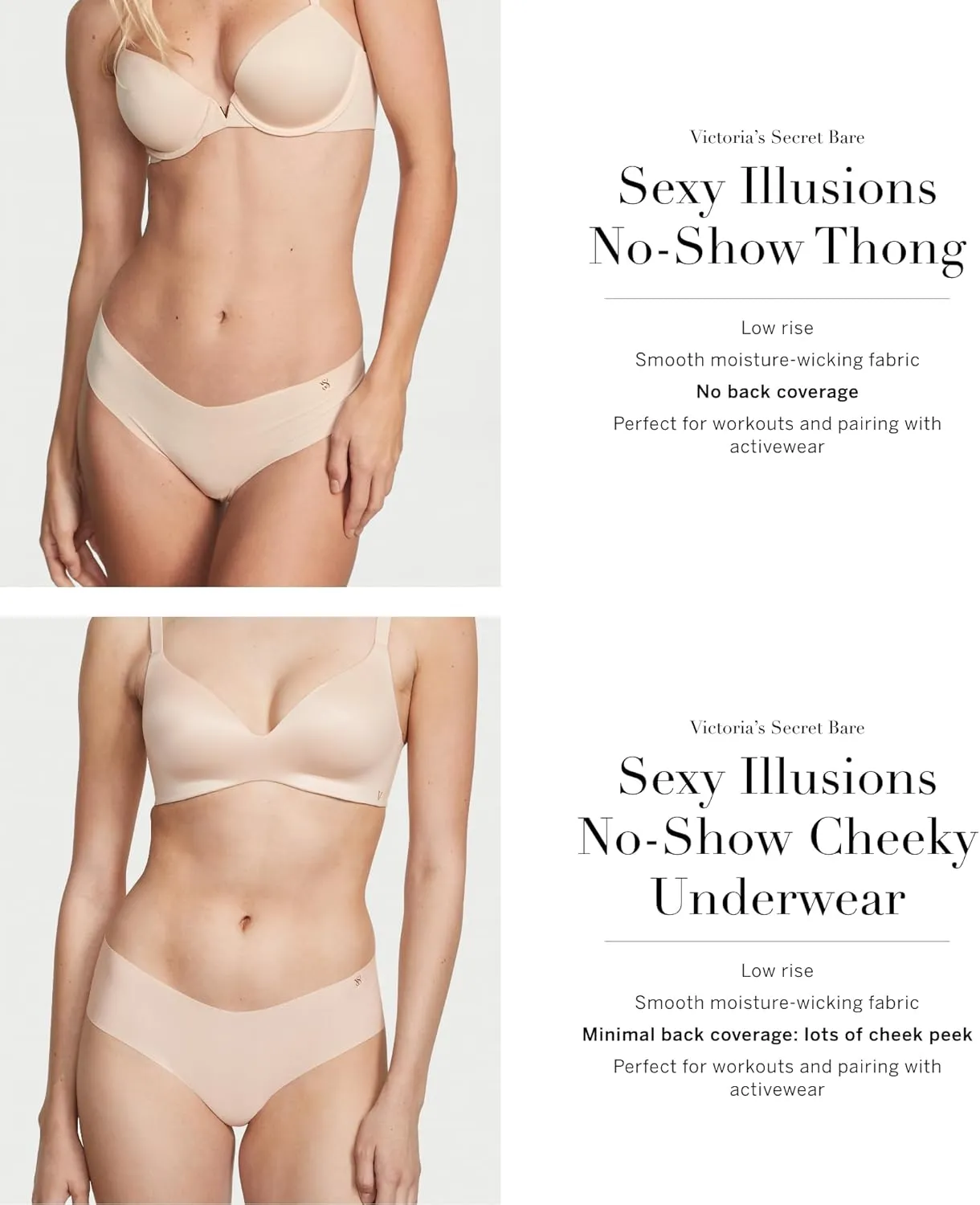 Victoria's Secret Women's No Show Cheeky Underwear, Minimal Coverage Panties for Women (XS-XXL)