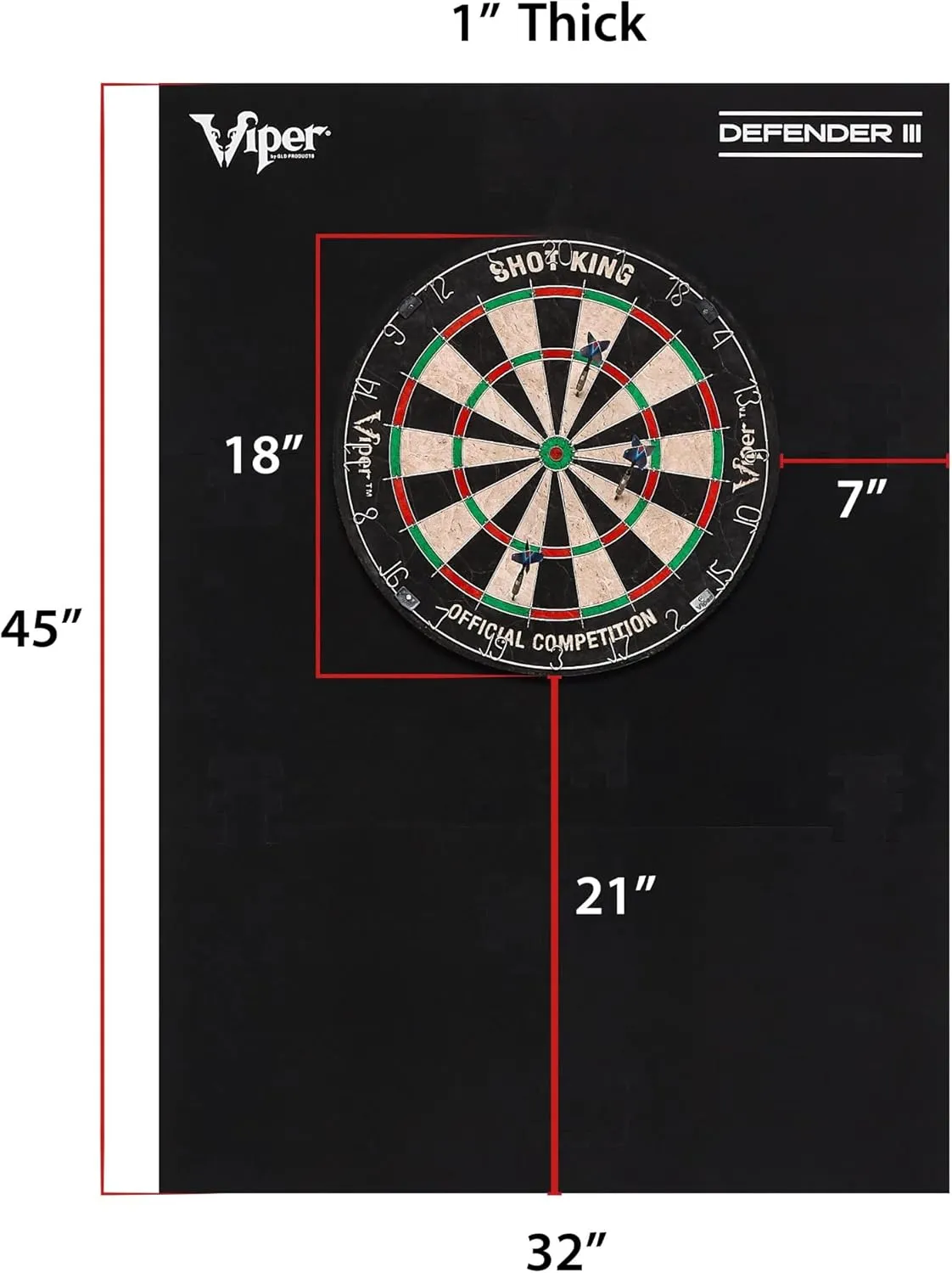Viper Defender III Extended Length Dartboard Surround Wall Protector, Fits 17.75" and 18" Bristle Dartboards, Compression-Fit Easy Mounting, 45" H x 32" W x 1" Thickness