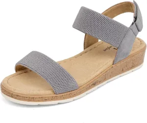 VJH confort Women’s Flat Sandals Open Toe Elastic Ankle Strap Slip on Comfy Low Wedge Sandals