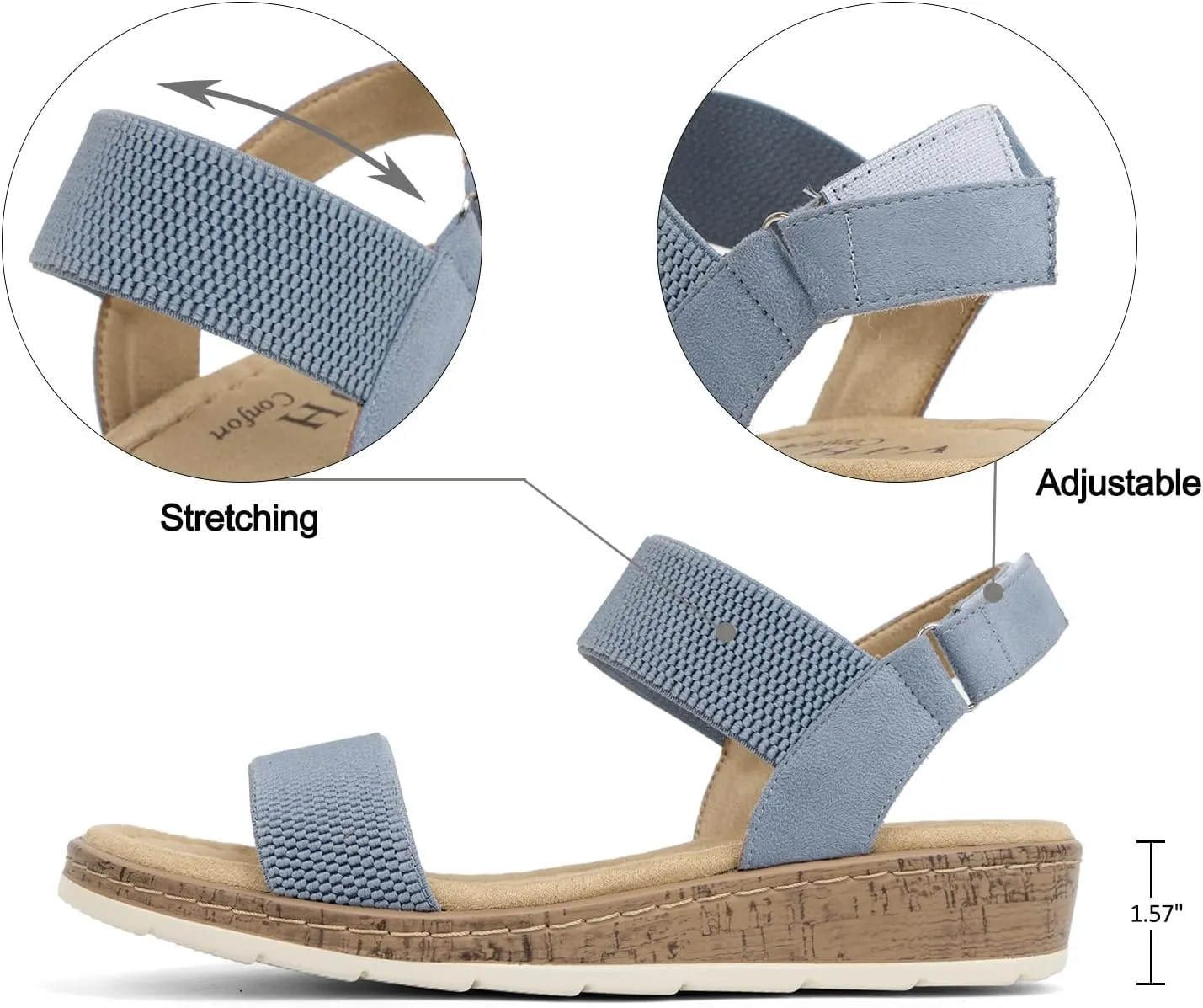 VJH confort Women’s Flat Sandals Open Toe Elastic Ankle Strap Slip on Comfy Low Wedge Sandals