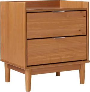 Walker Edison Blythe Mid-Century Modern Tray-Top 2-Drawer Nightstand, 20 Inch, Caramel