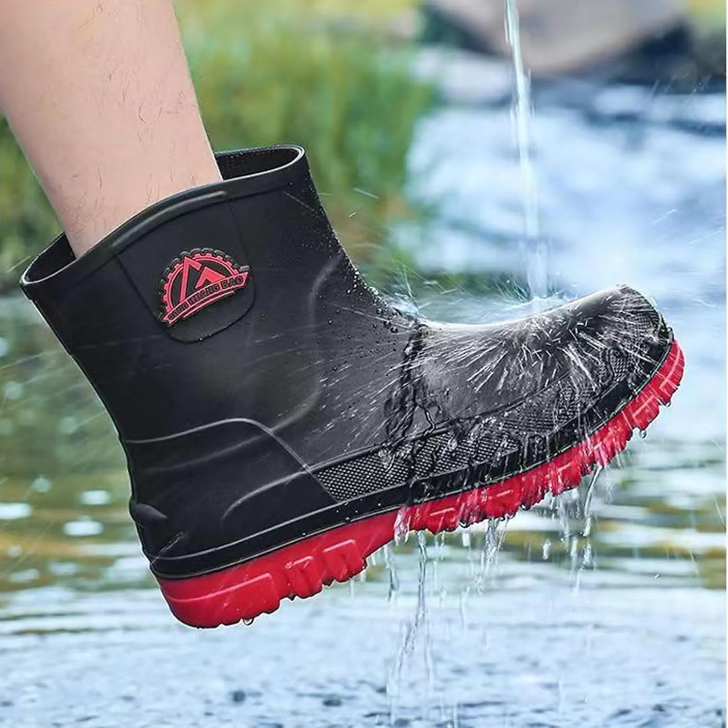 Waterproof Garden Rain Boots for Men Breathable Lightweight Mid Calf Deck Fishing Outdoor Slip Resistant Shoes