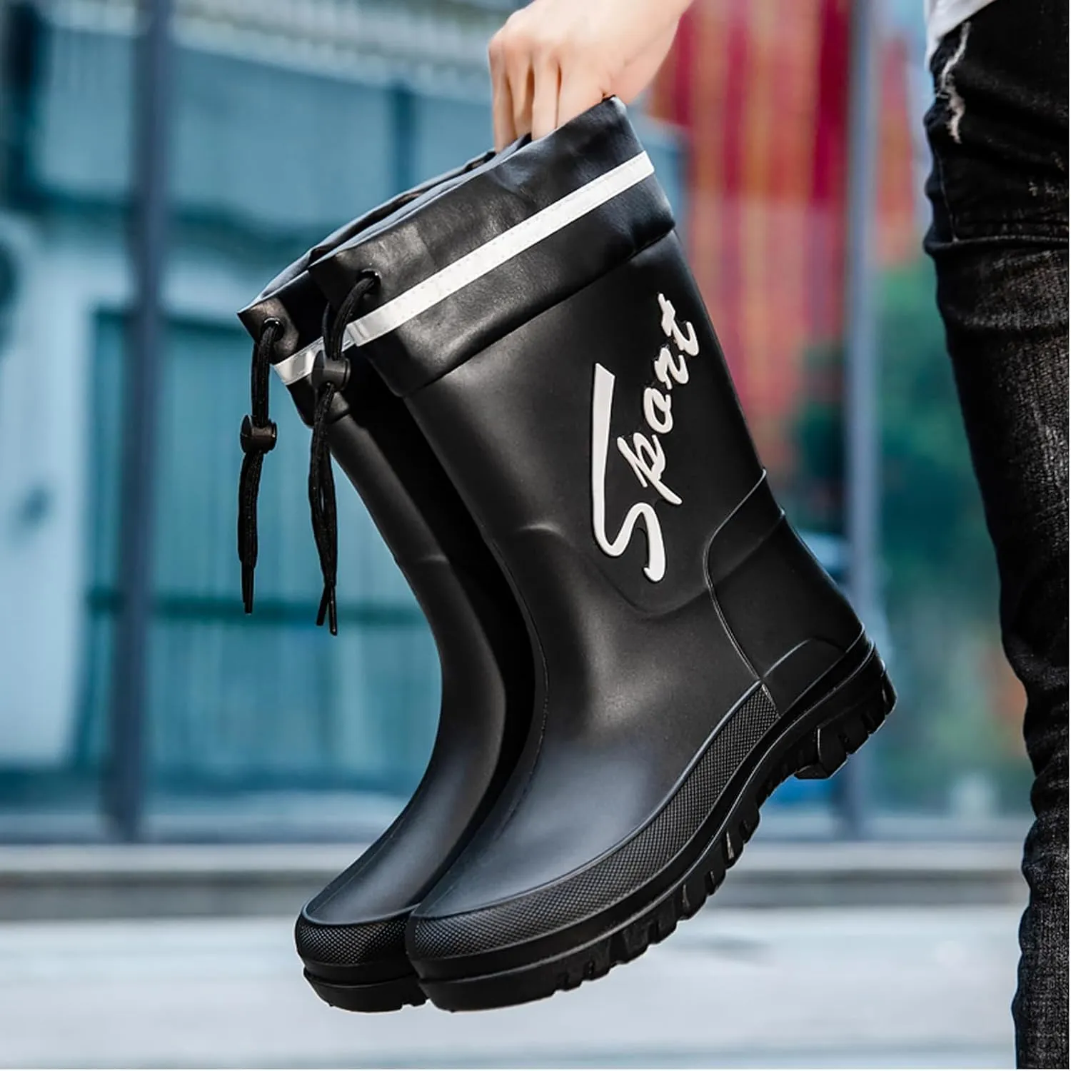 Waterproof Garden Rain Boots for Men Breathable Lightweight Mid Calf Deck Fishing Outdoor Slip Resistant Shoes