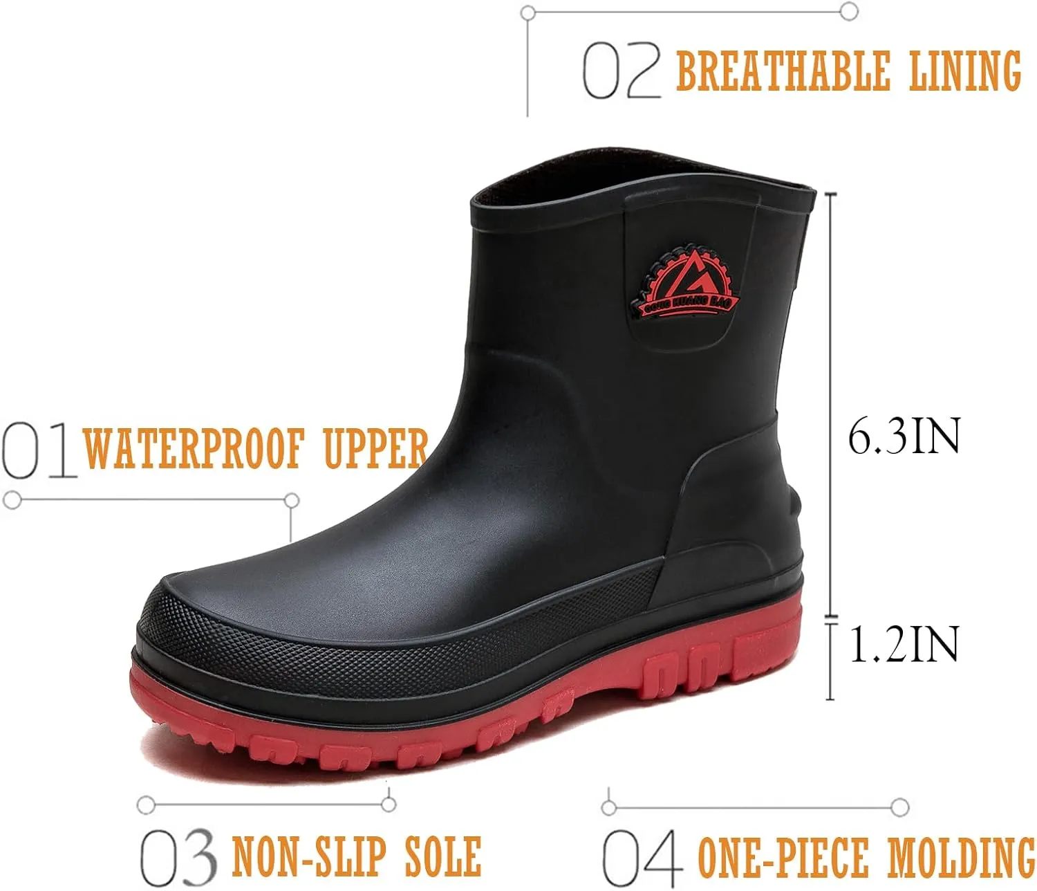 Waterproof Garden Rain Boots for Men Breathable Lightweight Mid Calf Deck Fishing Outdoor Slip Resistant Shoes