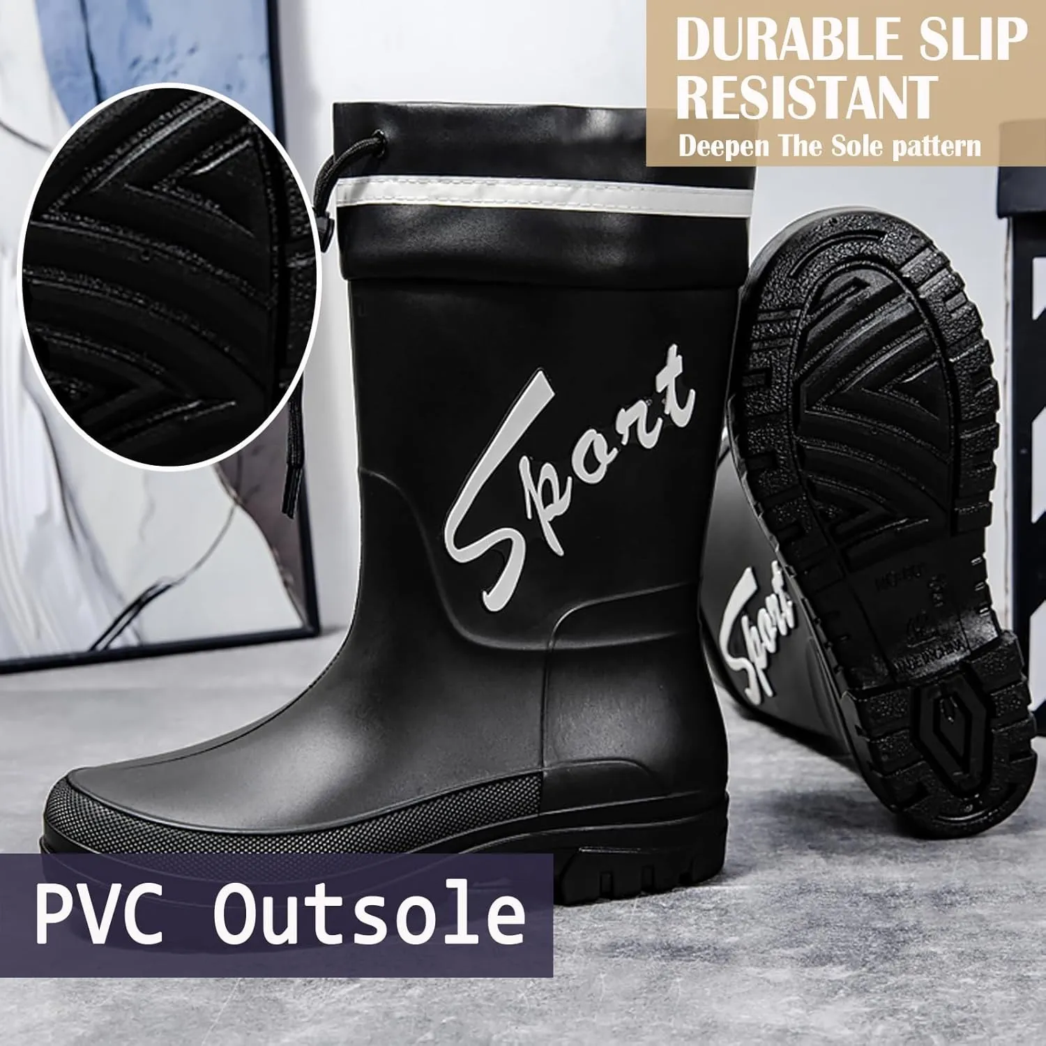 Waterproof Garden Rain Boots for Men Breathable Lightweight Mid Calf Deck Fishing Outdoor Slip Resistant Shoes