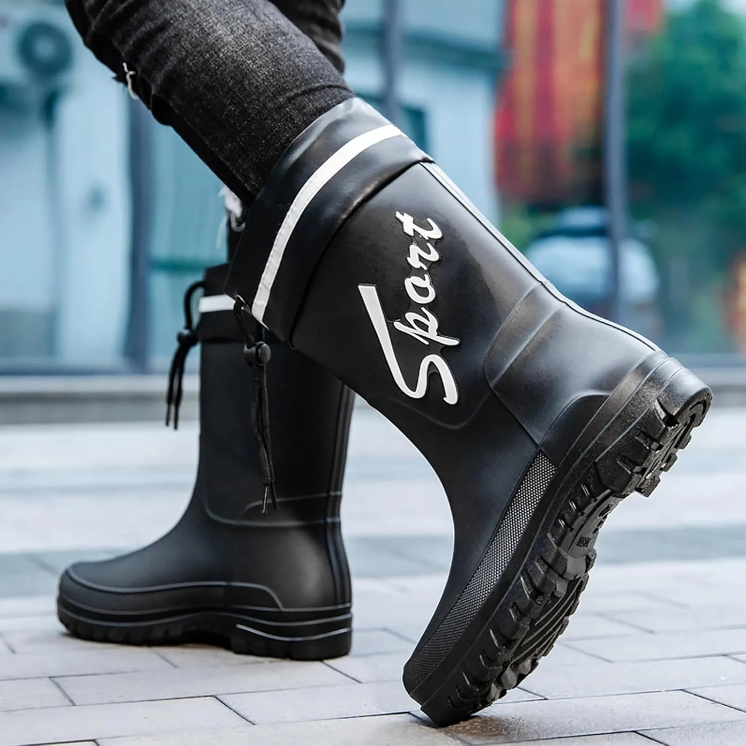 Waterproof Garden Rain Boots for Men Breathable Lightweight Mid Calf Deck Fishing Outdoor Slip Resistant Shoes